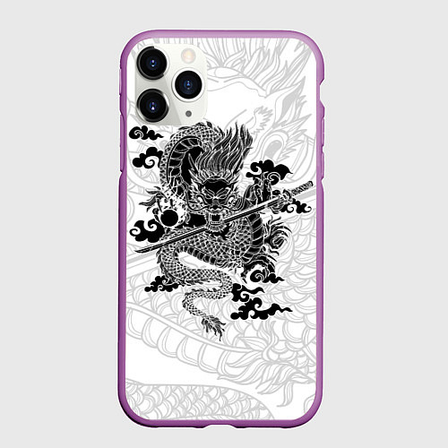 Чехол iPhone 11 Pro матовый ДРАКОН DRAGON / 3D-Фиолетовый – фото 1