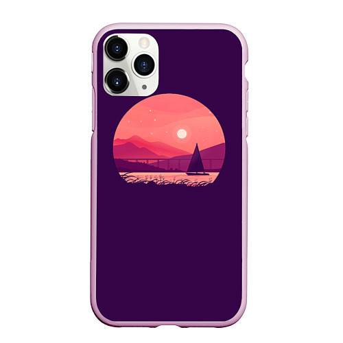 Чехол iPhone 11 Pro матовый Закат на озере / 3D-Розовый – фото 1