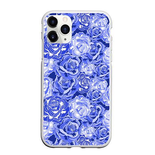 Чехол iPhone 11 Pro матовый Голубые и синие розы / 3D-Белый – фото 1