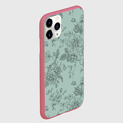 Чехол iPhone 11 Pro матовый Пионы и розы, цвет: 3D-малиновый — фото 2