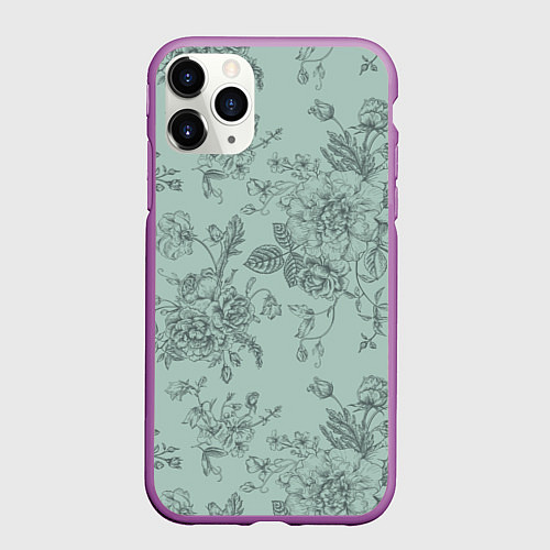 Чехол iPhone 11 Pro матовый Пионы и розы / 3D-Фиолетовый – фото 1