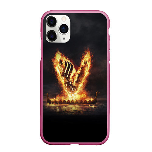 Чехол iPhone 11 Pro матовый Викинги Vikings спина Z / 3D-Малиновый – фото 1