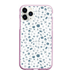 Чехол iPhone 11 Pro матовый Отпечатки лап животных, цвет: 3D-розовый