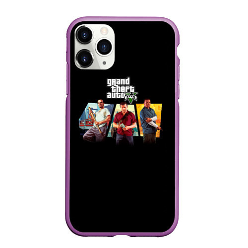 Чехол iPhone 11 Pro матовый Grand Theft Auto V персонажи / 3D-Фиолетовый – фото 1