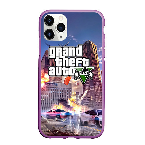 Чехол iPhone 11 Pro матовый ЭКШЕН Grand Theft Auto V / 3D-Фиолетовый – фото 1