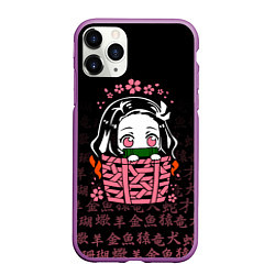 Чехол iPhone 11 Pro матовый NEZUKO НЕЗУКО ИЕРОГЛИФЫ DEMON SLAYER, цвет: 3D-фиолетовый