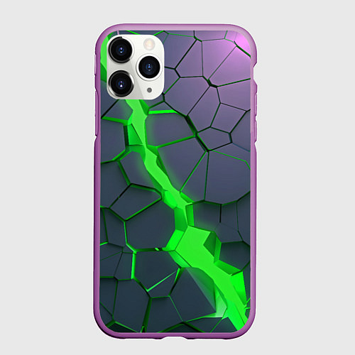 Чехол iPhone 11 Pro матовый ЗЕЛЕНЫЙ РАЗЛОМ 3Д РАЗЛОМ / 3D-Фиолетовый – фото 1