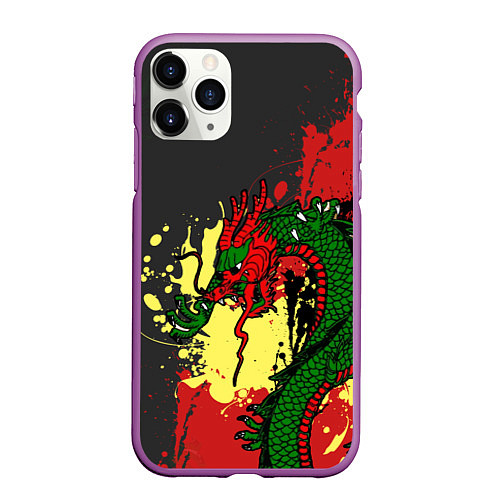 Чехол iPhone 11 Pro матовый Chinese dragon / 3D-Фиолетовый – фото 1