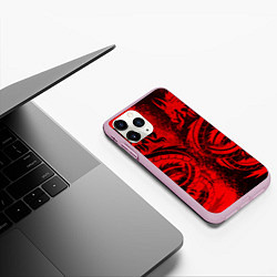 Чехол iPhone 11 Pro матовый BLACK RED DRAGONS TATOO, цвет: 3D-розовый — фото 2