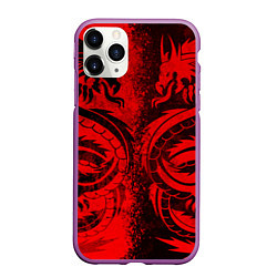 Чехол iPhone 11 Pro матовый BLACK RED DRAGONS TATOO, цвет: 3D-фиолетовый