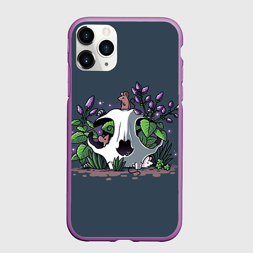 Чехол iPhone 11 Pro матовый Мыши в черепе / 3D-Фиолетовый – фото 1