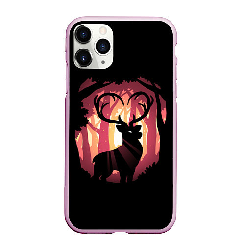 Чехол iPhone 11 Pro матовый Олень в лесу / 3D-Розовый – фото 1