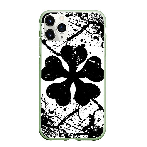 Чехол iPhone 11 Pro матовый Черный клевер, / 3D-Салатовый – фото 1