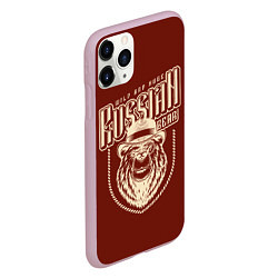 Чехол iPhone 11 Pro матовый Русский медведь в шляпе, цвет: 3D-розовый — фото 2