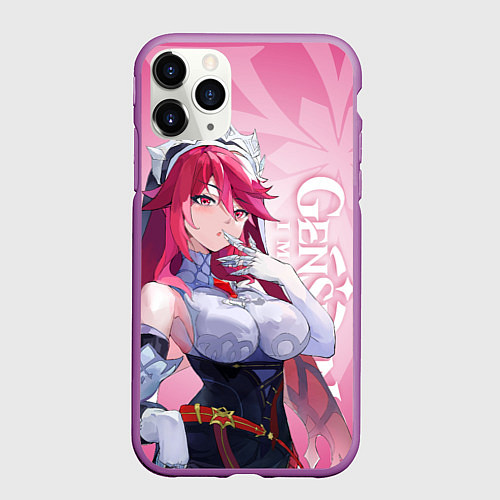 Чехол iPhone 11 Pro матовый GENSHIN IMPACT, РОЗАРИЯ / 3D-Фиолетовый – фото 1