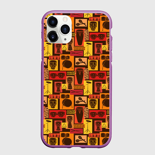 Чехол iPhone 11 Pro матовый Ударные Инструменты / 3D-Фиолетовый – фото 1