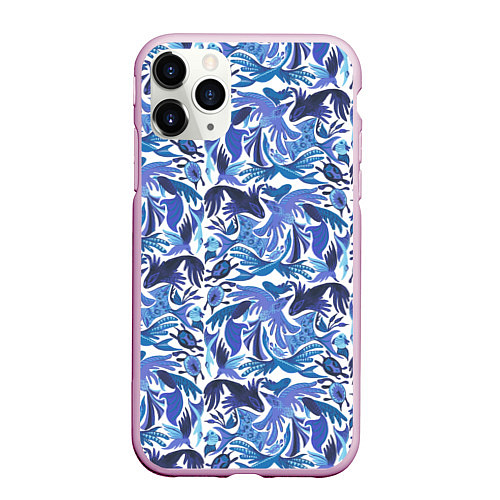 Чехол iPhone 11 Pro матовый Рыбы-птицы Узоры / 3D-Розовый – фото 1