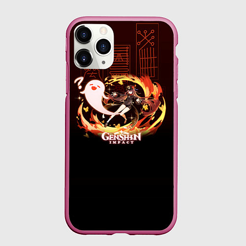 Чехол iPhone 11 Pro матовый Genshin Impact - Hu Tao / 3D-Малиновый – фото 1