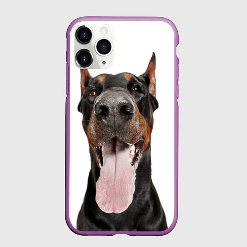 Чехол iPhone 11 Pro матовый Доберман Doberman / 3D-Фиолетовый – фото 1