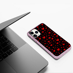 Чехол iPhone 11 Pro матовый Красные сердца, цвет: 3D-розовый — фото 2