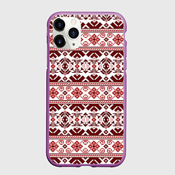 Чехол iPhone 11 Pro матовый Русские народные узоры, цвет: 3D-фиолетовый