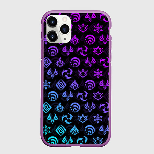 Чехол iPhone 11 Pro матовый GENSHIN IMPACT NEON / 3D-Фиолетовый – фото 1