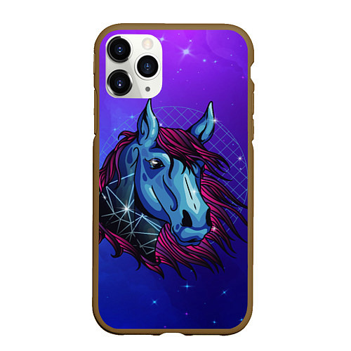 Чехол iPhone 11 Pro матовый Retrowave Neon Horse / 3D-Коричневый – фото 1