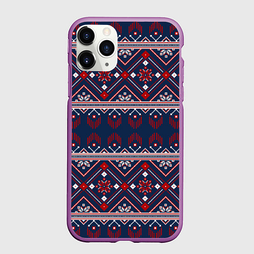 Чехол iPhone 11 Pro матовый Русские народные узоры / 3D-Фиолетовый – фото 1