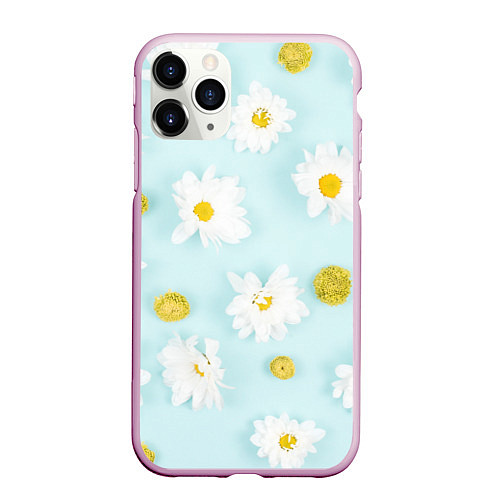 Чехол iPhone 11 Pro матовый Ромашки / 3D-Розовый – фото 1