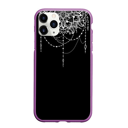 Чехол iPhone 11 Pro матовый Белая Мандала / 3D-Фиолетовый – фото 1