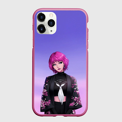 Чехол iPhone 11 Pro матовый ANIME GIRL / 3D-Малиновый – фото 1