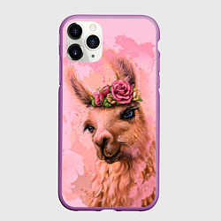 Чехол iPhone 11 Pro матовый Лама с цветами