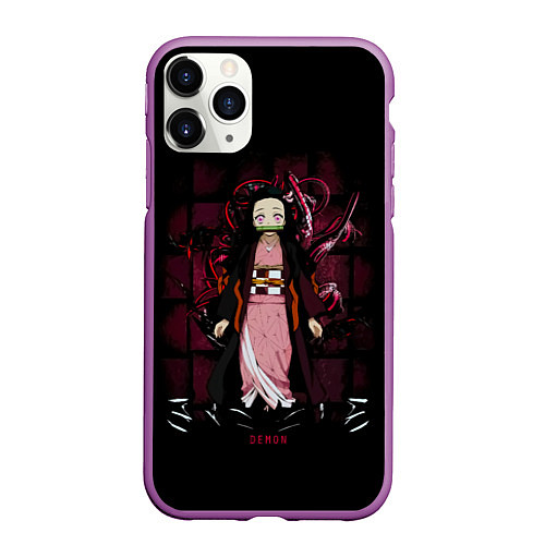 Чехол iPhone 11 Pro матовый Nezuko Kamado Kimetsu no Yaiba / 3D-Фиолетовый – фото 1