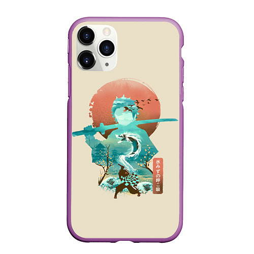 Чехол iPhone 11 Pro матовый Demon Slayer Tanjiro / 3D-Фиолетовый – фото 1