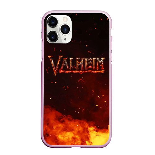 Чехол iPhone 11 Pro матовый Valheim огненный лого / 3D-Розовый – фото 1