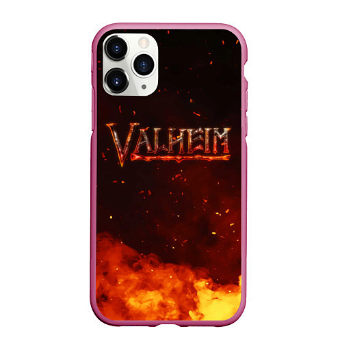 Чехол iPhone 11 Pro матовый Valheim огненный лого / 3D-Малиновый – фото 1