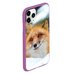 Чехол iPhone 11 Pro матовый Лисичка на сугробе, цвет: 3D-фиолетовый — фото 2