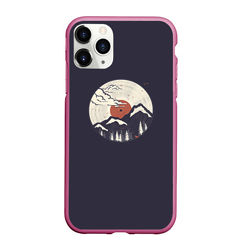 Чехол iPhone 11 Pro матовый Mountain Vinyl Record / 3D-Малиновый – фото 1