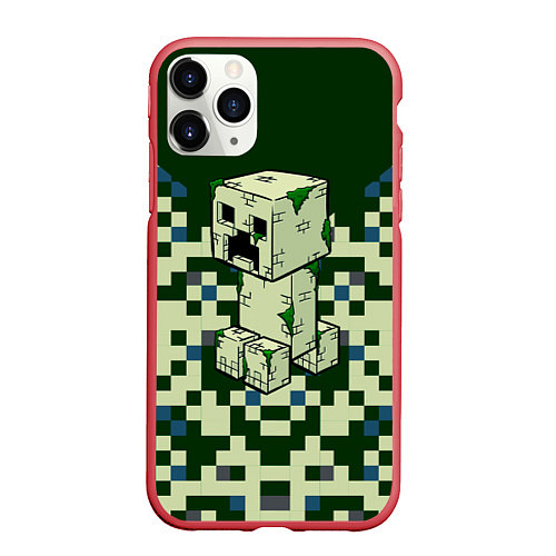 Чехол iPhone 11 Pro матовый Minecraft Крипер / 3D-Красный – фото 1