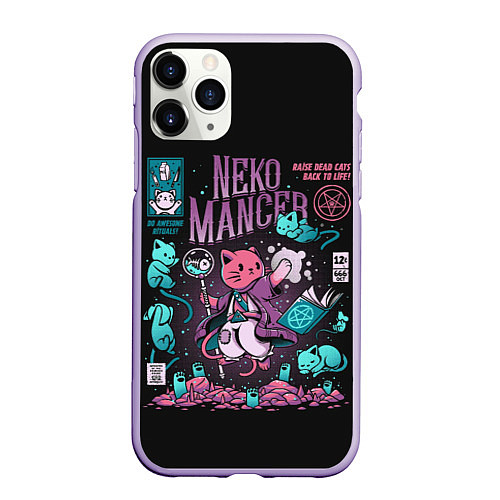 Чехол iPhone 11 Pro матовый Cat Necromancer / 3D-Светло-сиреневый – фото 1