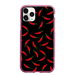 Чехол iPhone 11 Pro матовый Chili peppers, цвет: 3D-малиновый