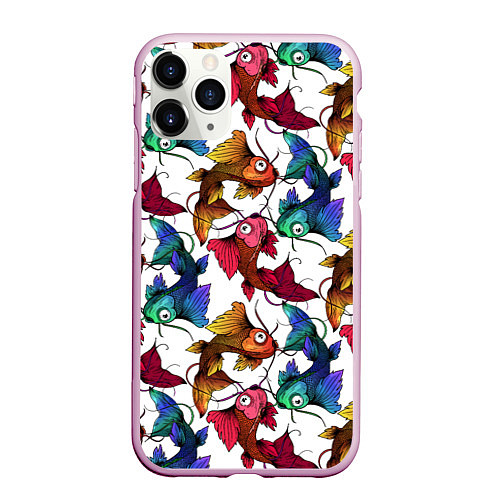 Чехол iPhone 11 Pro матовый Японские рыбки КОИ узор / 3D-Розовый – фото 1