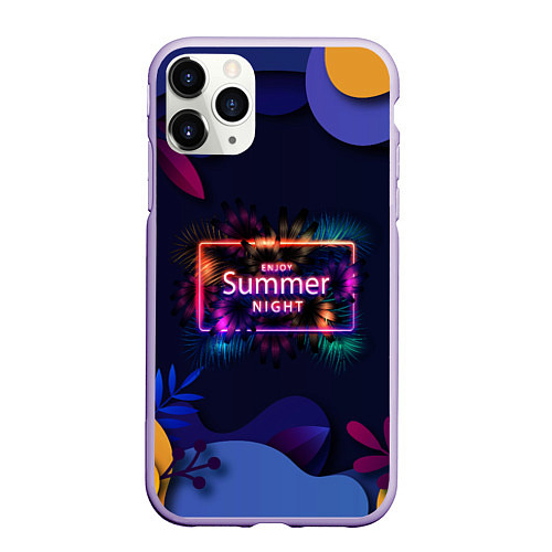 Чехол iPhone 11 Pro матовый Летняя тропическая ночь / 3D-Светло-сиреневый – фото 1