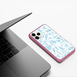 Чехол iPhone 11 Pro матовый Морская тема, цвет: 3D-малиновый — фото 2