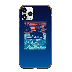 Чехол iPhone 11 Pro матовый Медведь на серфинге