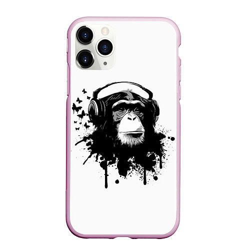 Чехол iPhone 11 Pro матовый Обезьяна Меломан / 3D-Розовый – фото 1