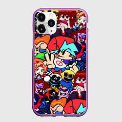 Чехол iPhone 11 Pro матовый Friday Night Funkin все герои, цвет: 3D-фиолетовый