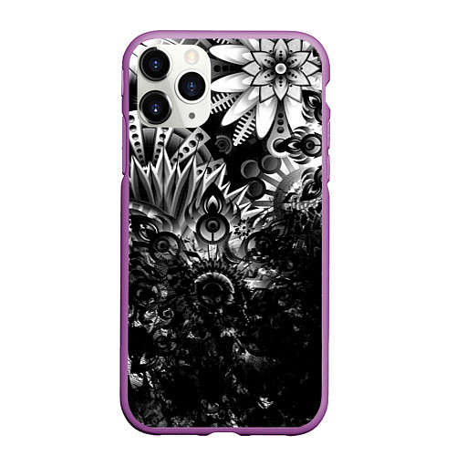 Чехол iPhone 11 Pro матовый Floral Pattern / 3D-Фиолетовый – фото 1