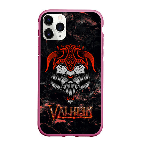 Чехол iPhone 11 Pro матовый Valheim лицо викинга / 3D-Малиновый – фото 1