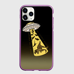 Чехол iPhone 11 Pro матовый НЛО похищает динозавров, цвет: 3D-фиолетовый